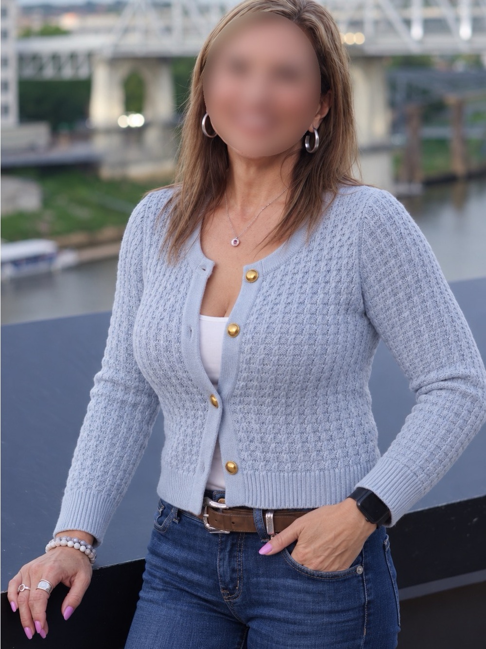Women's Free Assembly Light Blue Knit Button-Front Cardigan with Gold Buttons